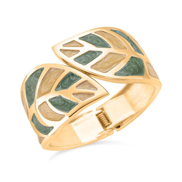 Emaille-Armband in Grün und Creme mit Blattmuster, ca. 17 cm image number 4