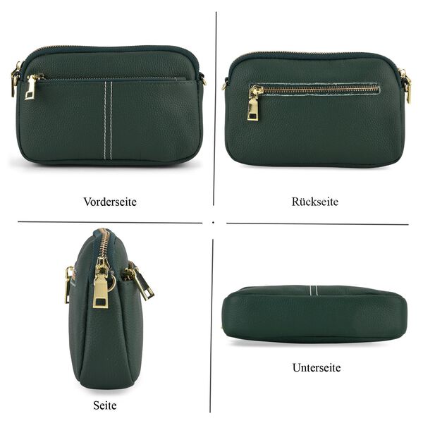 Echtleder Crossbody Tasche, 21x5x14cm, Dunkelgr&uuml;n image number 4