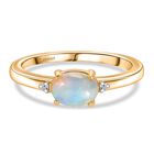AA Natürlicher, äthiopischer Welo Opal, Lab Grown Diamant Ring 925 Silber vergoldet (Größe 20.00) ca. 0,55 ct