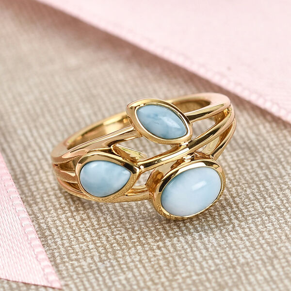 Larimar 3 Stein Ring 925 Silber 585 Vergoldet image number 2