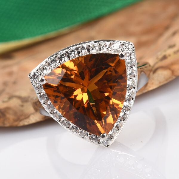 Madeira Citrin Halo Ring 925 Silber Platin-Überzug image number 2