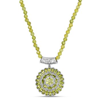 Nat&uuml;rliche Peridot-Halskette, ca. 50 cm, 925 Silber platiniert ca. 77,85 ct
