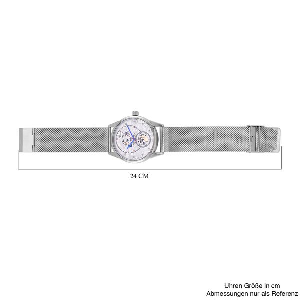 GENOA TIME V2 - Automatische mechanische Uhr mit Drachenmuster und Edelstahl-Mesharmband, 23 cm, Silber, ca. 89,00g image number 8