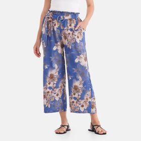 Weit geschnittene Hose, Blumenmuster, 99×35,5cm, Blau