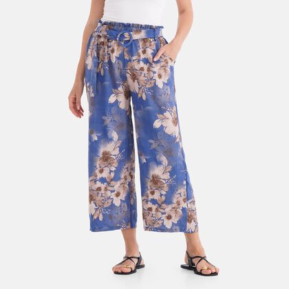 Weit geschnittene Hose mit Blumenprint, High-Waist-Design, elastischer Bund, mit Seitentaschen, elastisch und bequem, Einheitsgr&ouml;&szlig;e, L&auml;nge 99 cm, Blau