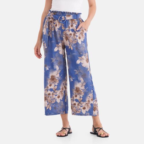 Weit geschnittene Hose, Blumenmuster, 99×35,5cm, Blau image number 0