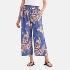 Weit geschnittene Hose mit Blumenprint, High-Waist-Design, elastischer Bund, mit Seitentaschen, elastisch und bequem, Einheitsgröße, Länge 99 cm, Blau