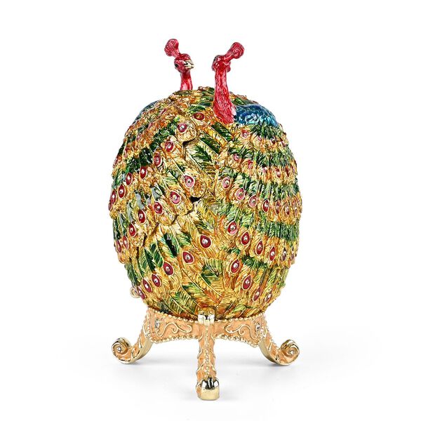 Handgemachte Ei-f&ouml;rmige Schmuckdose mit Pfauenverzierung, Magnetverschluss, 10x10x20cm image number 2