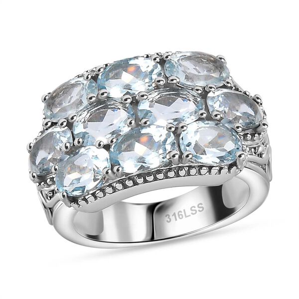 Himmelblauer Topas Ring Edelstahl (Gr&ouml;&szlig;e 17.00) ca. 5,49 ct image number 2