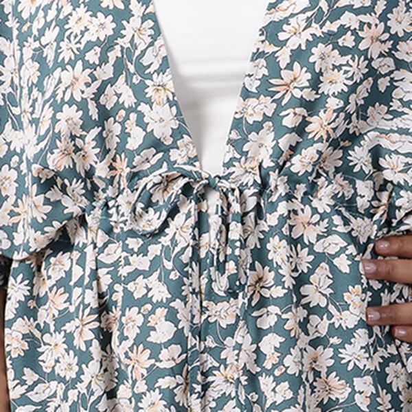 Kimono mit G&uuml;rtel, Blumenmuster, Dunkelgr&uuml;n, Einheitsgr&ouml;&szlig;e image number 4