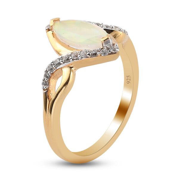 Nat&uuml;rlicher &Auml;thiopischer Opal und Zirkon Ring 925 Silber 585 vergoldet image number 4