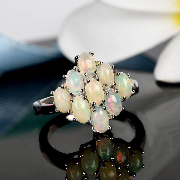 Äthiopischer Opal Cluster Ring 925 Silber Platin-Überzug image number 7