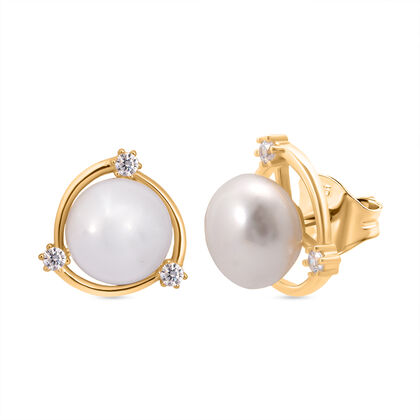 S&uuml;&szlig;wasser Perle (11 mm), Wei&szlig;er Zirkonia Ohrringe 925 Silber vergoldet