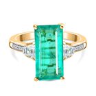 Smaragd-Quarz Triplette, Weißer Zirkon Ring 925 Silber 750 Gelbgold Vermeil (Größe 21.00) ca. 5,30 ct