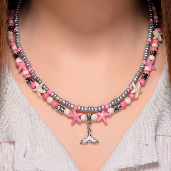 2er Set - Almandin, Weißer Howlit Halskette ca. 50 cm + 5 cm Extener, Antik-silber-Plattierung ca. 111.05 ct image number 2