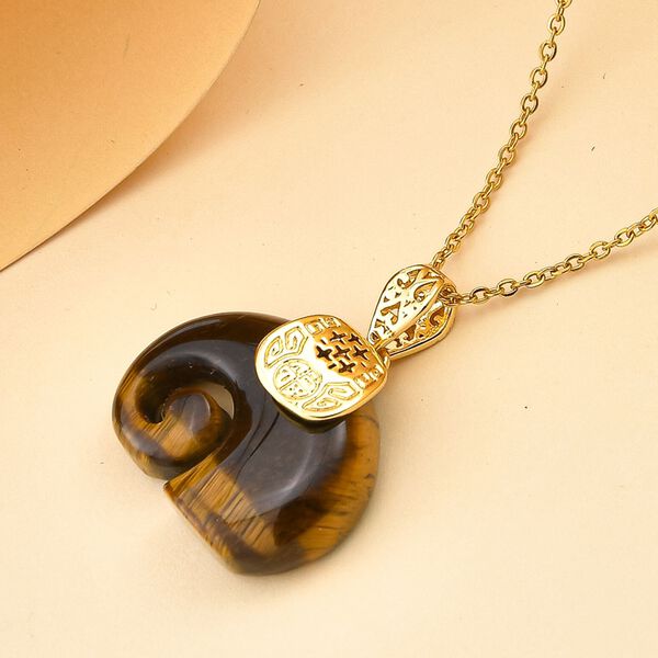 Tigerauge Schmuckset Reines Messing, Reiner Edelstahl IP-Gelbbeschichtung ca. 25.00 ct image number 2