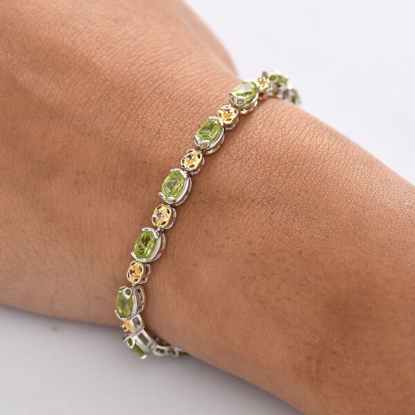D'joy Nat&uuml;rlicher Peridot, Nat&uuml;rlicher Rhodolith Granat Armband ca. 20 cm 925 Silber Rhodiniert und 750 Gelbgold Vermeil ca. 8.62 ct image number 3