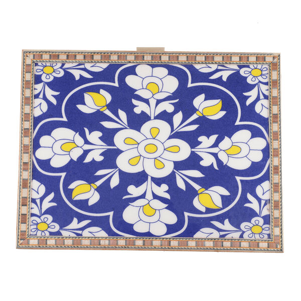 Handbemalte Aufbewahrungsbox aus Kiefernholz, 22x16x5 cm, Blumenmuster, Blau image number 6