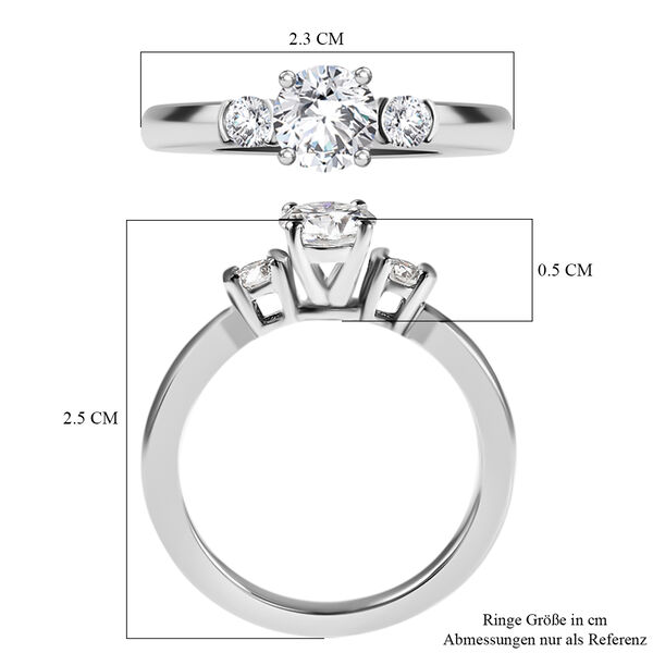 Weißer Moissanit 3 Stein Ring 925 Silber Rhodium-Überzug image number 5
