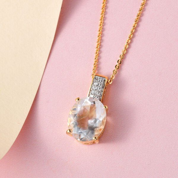 Mexikanischer natürlicher Hyalit Opal und Moissanit Anhänger mit Kette, 925 Silber Gelbgold Vermeil ca. 2.63 ct image number 3