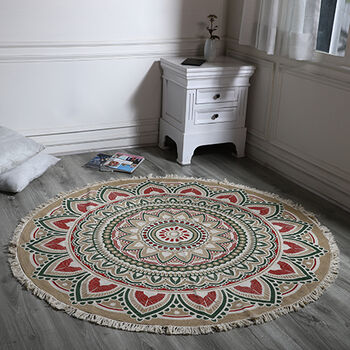 Handgewebter Teppich aus 100 % Baumwolle, 150 cm Durchmesser, Mandala Mehrfarbig