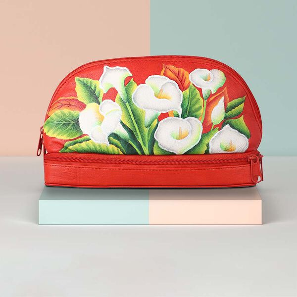 SUKRITI - 100% Leder: handbemalter Beauty Organizer, Rot image number 2