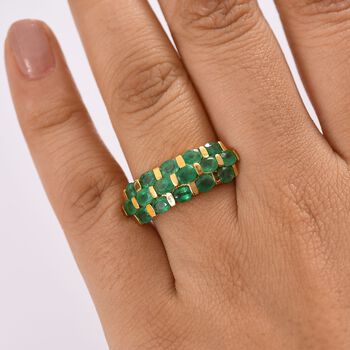 Gemfields Kagem Sambischer Smaragd Ring 925 Silber 750 Gelbgold Vermeil (Gr&ouml;&szlig;e 20.00) ca. 2.54 ct
