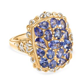 Tansanit Ring Nickelfreies Messing platiniert und vergoldet (Größe 20.00) ca. 2,91 ct