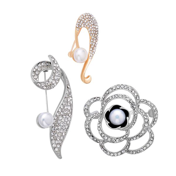 3er Set, Wei&szlig;e S&uuml;&szlig;wasserzuchtperlen Broschen, Blume image number 0