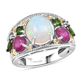 D'Joy AA Nat&uuml;rlicher, &auml;thiopischer Welo Opal, Afrikanischer Rubin (Fissure gef&uuml;llt) Ring 925 Silber Rhodiniert und 750 Gelbgold Vermeil (Gr&ouml;&szlig;e 18.00) ca. 3,87 ct
