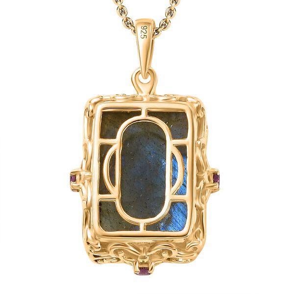 AAA Labradorit und Rhodolith Granat Anh&auml;nger mit 50cm Kette - 15,62 ct. image number 6