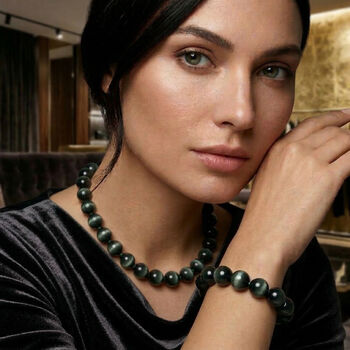 Simuliertes flexibles gr&uuml;nes Katzenauge Armband und 45+5cm Halskette