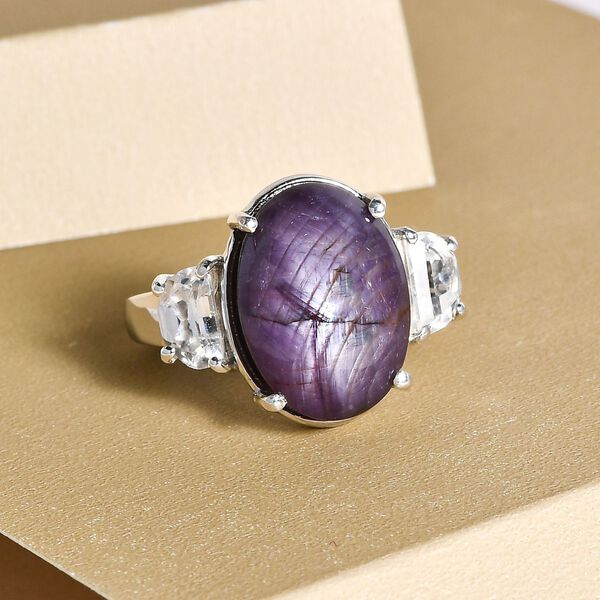 Sternrubin und weißer Zirkon-Ring, 925 Silber platiniert  ca. 10,71 ct image number 2