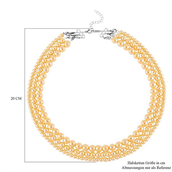 Dreischichtige goldene Muschelkernperlen-Halskette image number 5