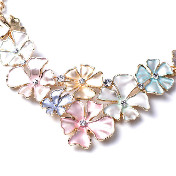 emaillierte und Wei&szlig;e Kristall Mehrfarbig Blumen Halskette ca. 50 cm lange in Gold Ton image number 3