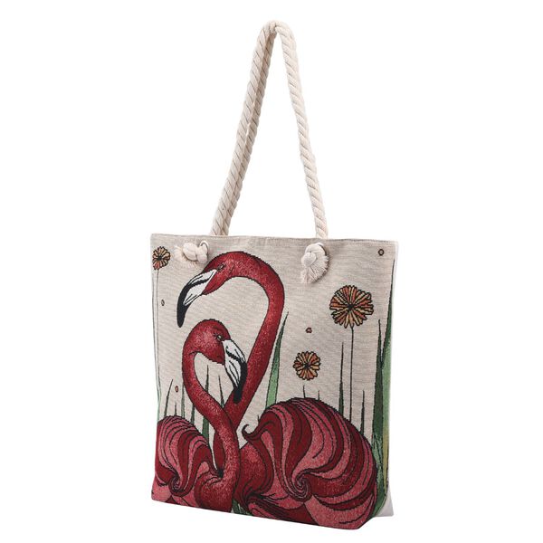 Jute Handtasche, Flamingo-Muster, 42x34 cm, Flamingo image number 7