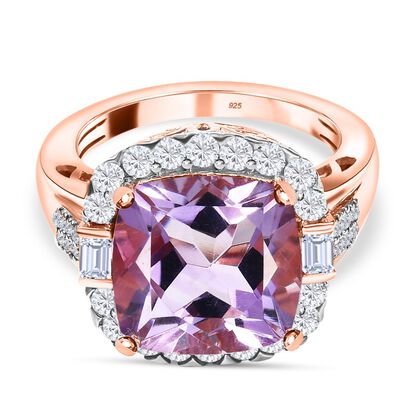 Rose De France Amethyst, weißer Zirkon Ring, 925 Silber rosévergoldet, (Größe 20.00) ca. 8.02 ct