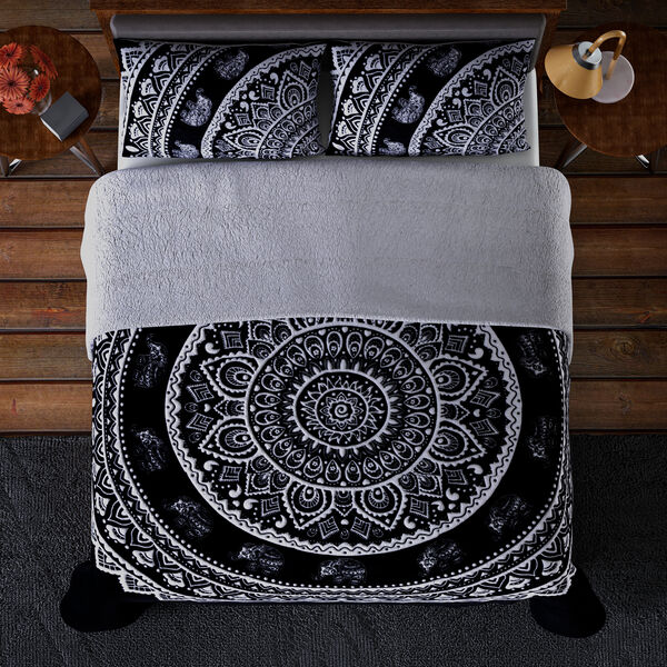 SERENITY NIGHT: 3er-Set - kuschelige Steppdecke und 2 Kissenbez&uuml;ge, Off-White und Dunkelblau&nbsp; image number 6