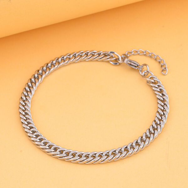 Doppelte Panzer-Armband, Edelstahl, ca. 9,00 g, ca. 19 cm, silberfarben image number 2