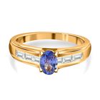 AA Tansanit, weißer Zirkon Ring, 925 Silber Gelbgold Vermeil, (Größe 19.00) ca. 1.05 ct