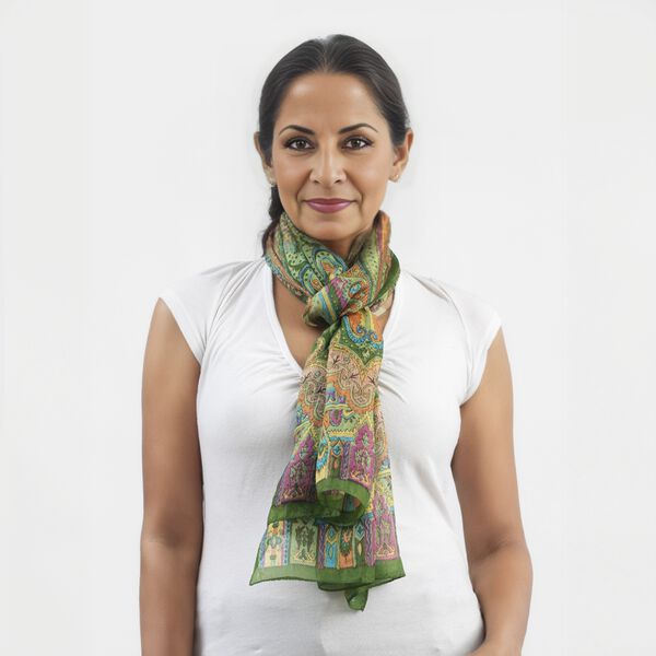 100% Natur Seide, Designer Schal, 50x160 cm, Olivgr&uuml;n