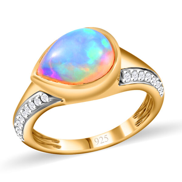 Natürlicher, äthiopischer Opal und Zirkon-Ring, 925 Silber Gelbgold Vermeil  ca. 1,76 ct image number 6
