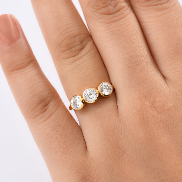 D&rsquo;joy 100 Facetten Moissanit Ring 925 Silber 750 Gelbgold Vermeil (Gr&ouml;&szlig;e 17.00) ca. 1,37 ct image number 3