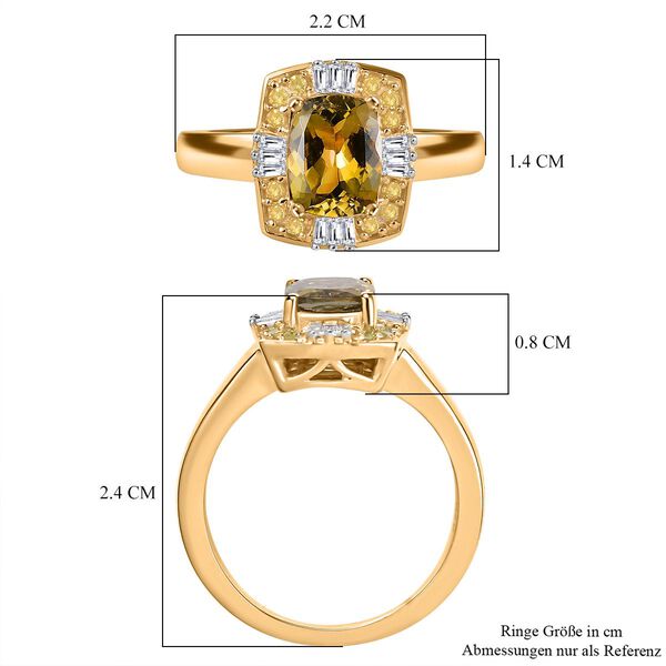 AA Natürlicher goldener Tansanit, weißer und gelber Diamant Ring in 375 Gold - 1,77 ct. image number 6