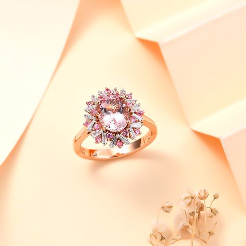 AAAA Rosa Morganit, Weißer Diamant AGI zertifiziert Ring 750 Gold (Größe 18.00) ca. 2.52 ct image number 1