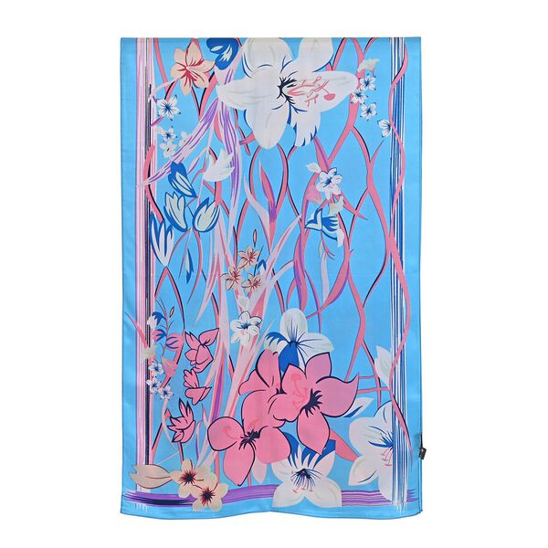 LA MAREY Signature Seidenschal aus 100% Maulbeerseide, 55 x 170 cm, Blau Floral image number 6