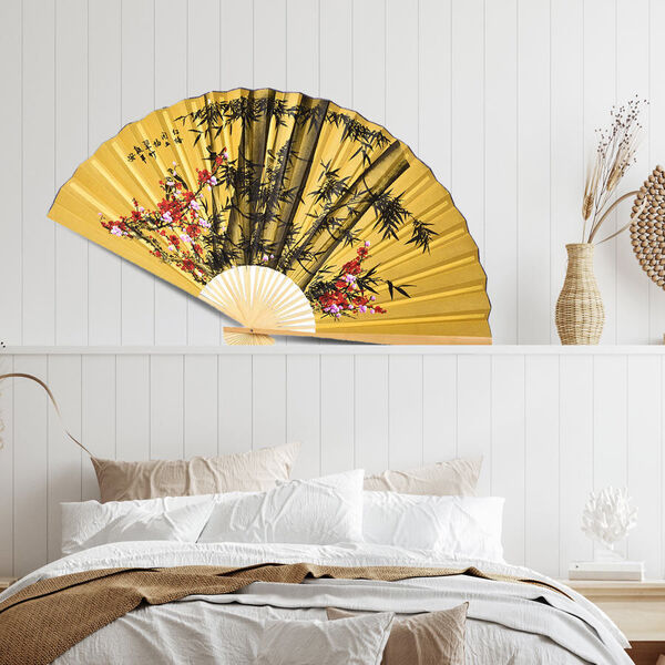 Großer Fächer aus Holz in japanischem Stil, Größe 160x90 cm, Braun-Gelb image number 1
