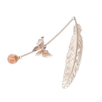 Metallfeder-Lesezeichen mit 3D-Schmetterling und ewigem Blumen-Glaskugel, ros&eacute;farben mit Rosa Kristalle