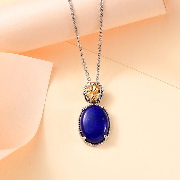 Zweifarbiger Lapislazuli-Anh&auml;nger mit 50cm Kette und L&ouml;wenkopf - 17 ct. image number 1