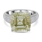 Prasiolite, Lasergeschnittener weißer Zirkon Ring, 925 Silber platiniert (Größe 20.00) ca. 8.42 ct